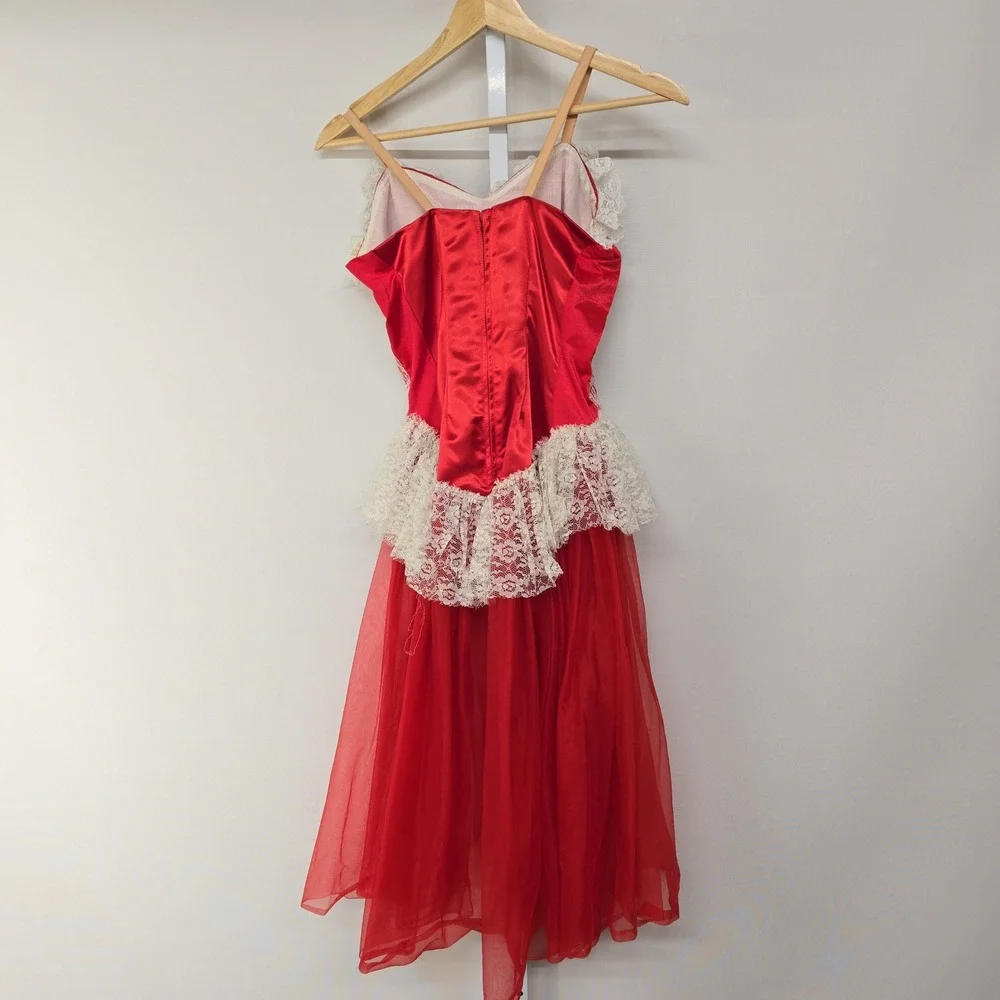Curtain Call‎ Costumes Vintage Red Lace Tulle Ballet Dance Dress Women Size LT